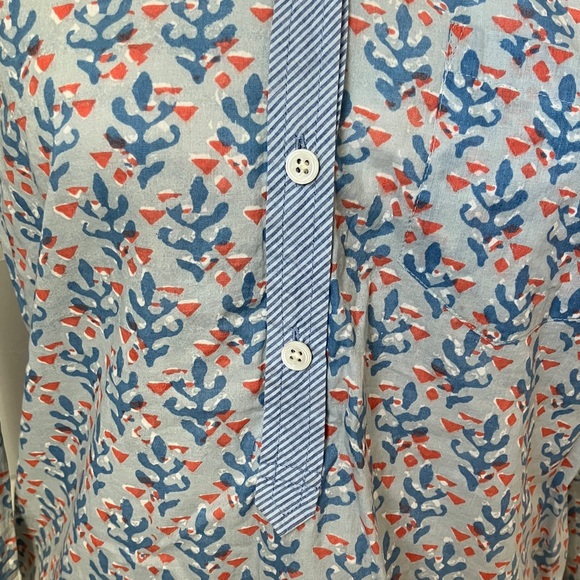 J. Crew coral block print popover cotton tunic blouse 4 - Picture 4 of 8